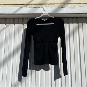 Joah Brown black rib knit cutout long sleeve top